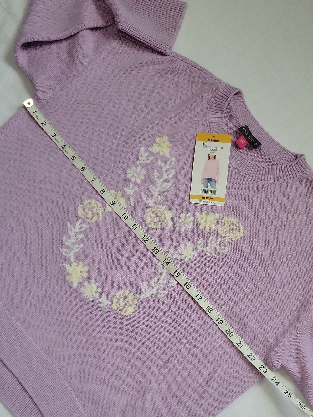 Vince Camuto Lavender Floral Crewneck Sweater - Picture 6 of 7